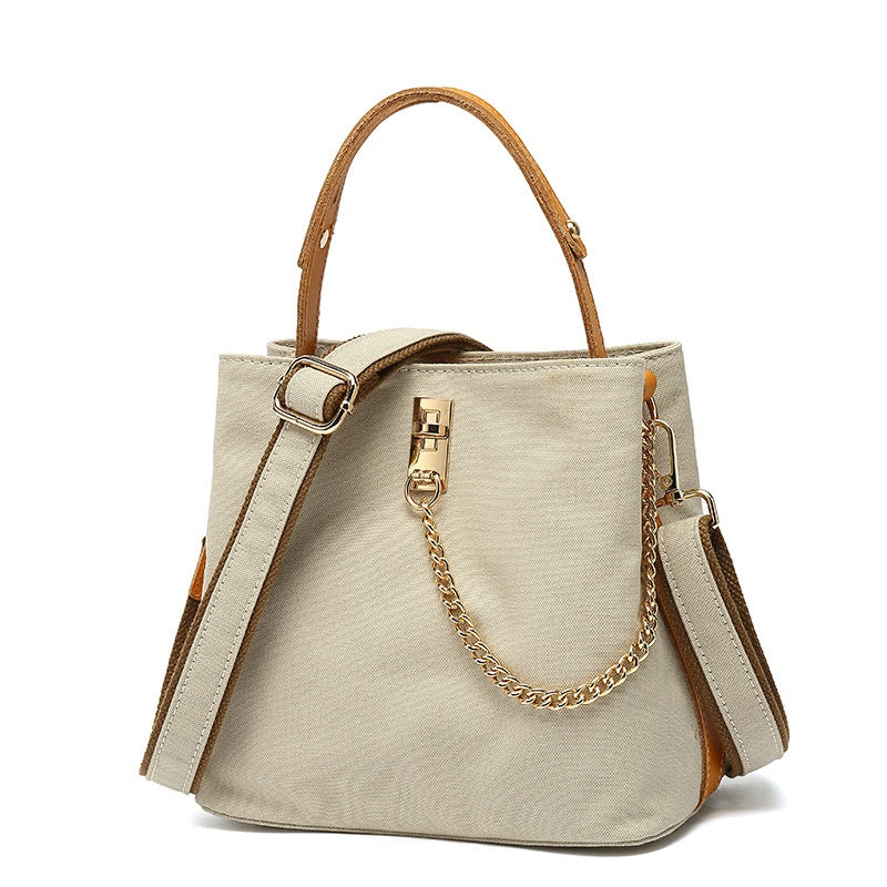 Handbag with leather handle